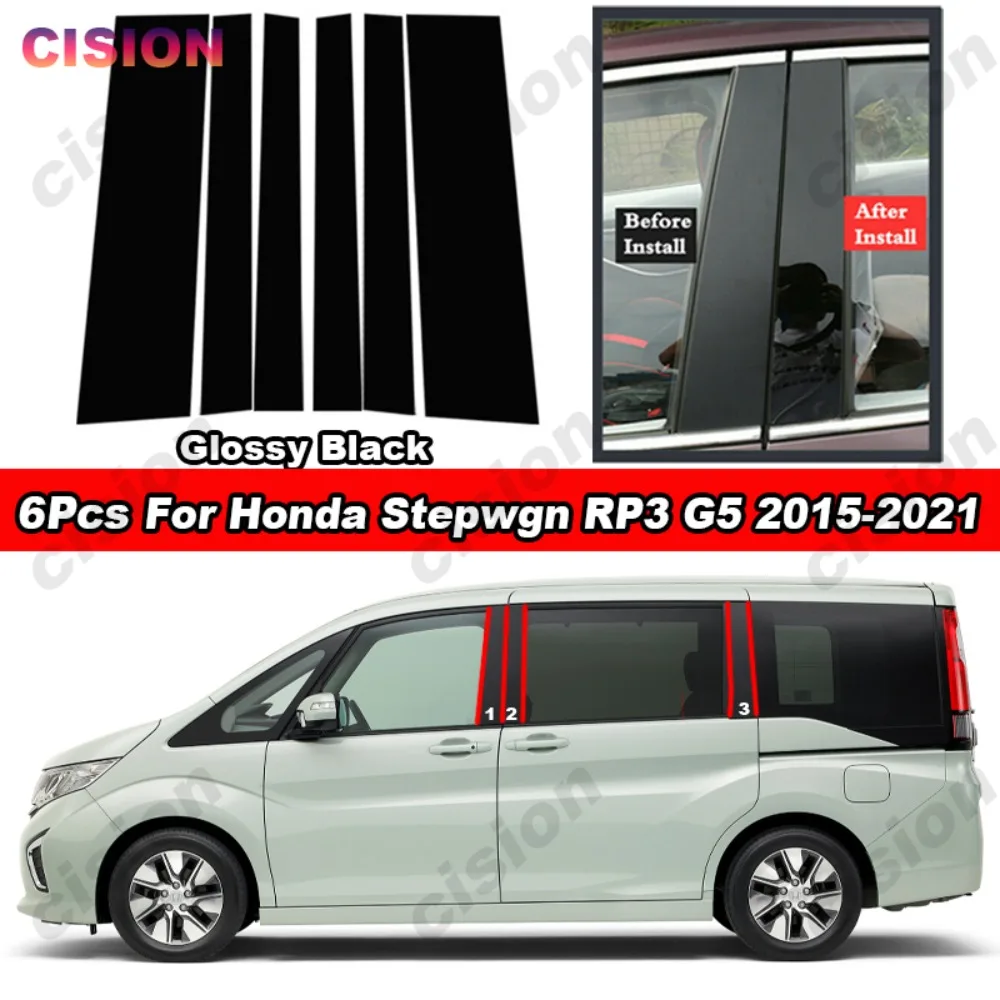 Glossy Black Mirror Effect Car Door Window Center B C Pillar Post Middle Column Cover Trim Sticker For Honda Stepwgn RP G5 15-21