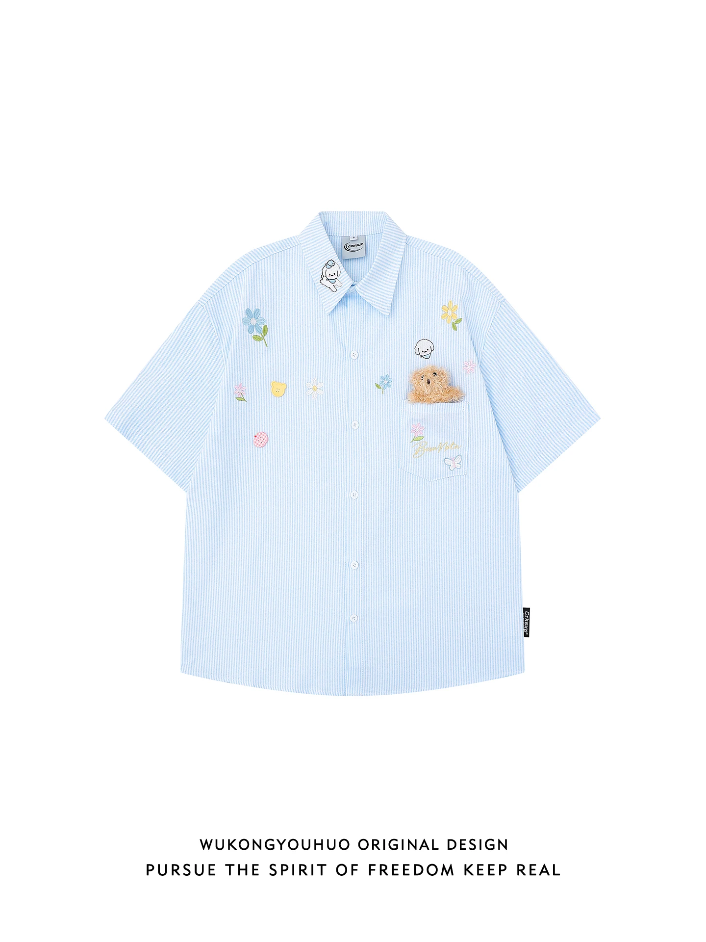 

Летняя мужская рубашка с коротким рукавом, вышивкой и полосками, повседневная, свободного кроя, универсальная, молодежная, в уличном стиле