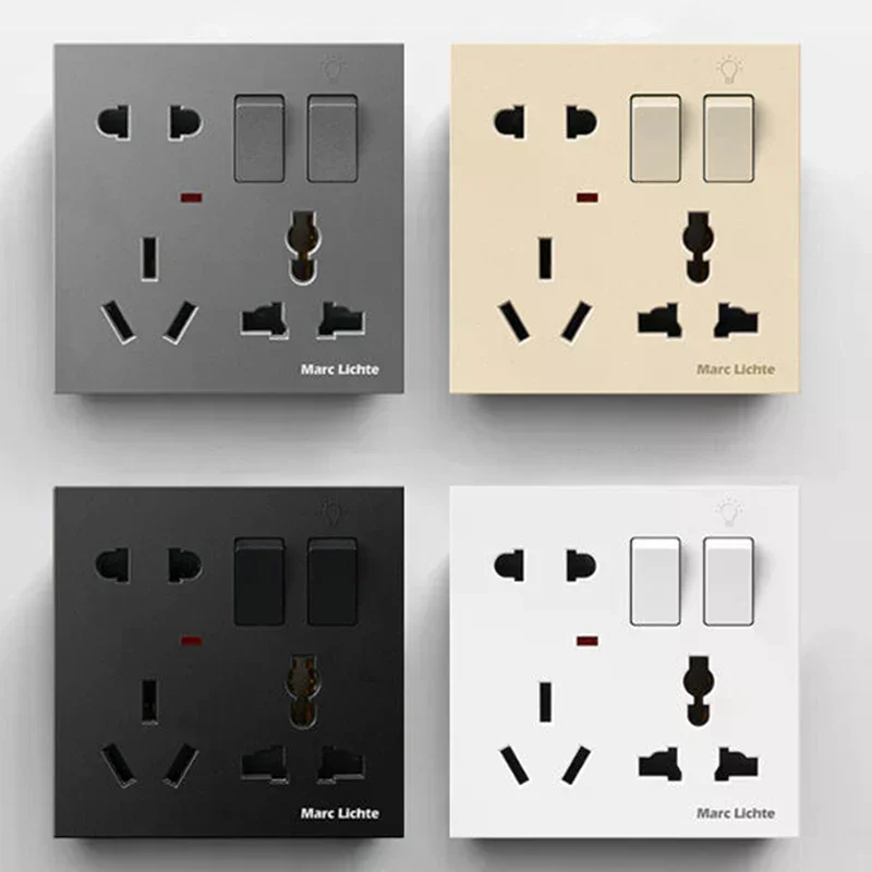 ปลั๊กไฟอเนกประสงค์แบบติดผนัง 86 แบบ 8 รู 5 ขา ปลั๊กสองหรือสามขา พร้อมสวิตช์ควบคุม 1 ช่อง