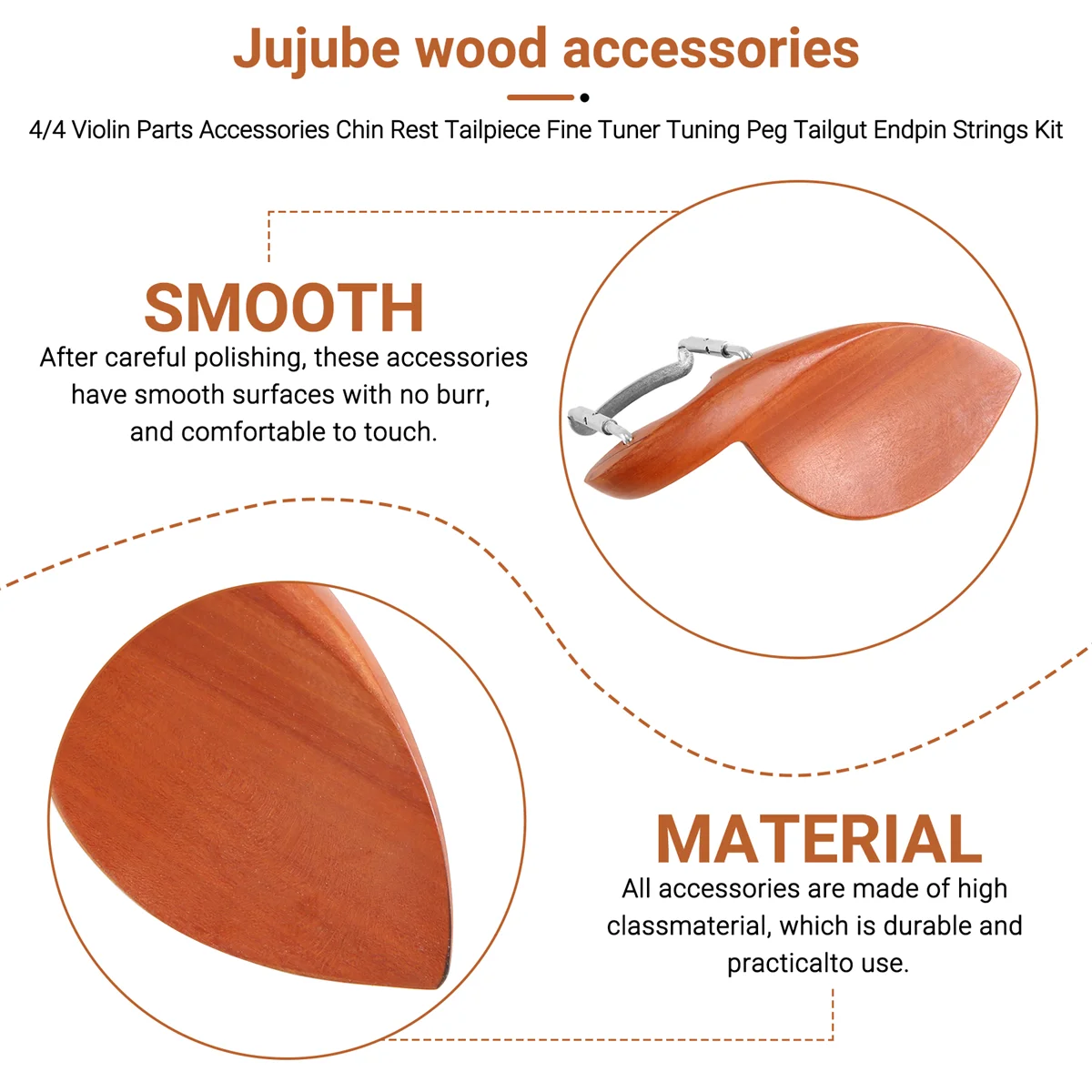 

AA85 4/4 Violin Parts Accessories Chin Rest Tailpiece Fine Tuner Tuning Peg Tailgut Endpin Strings Kit