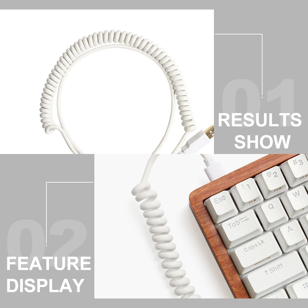 

Coiled USB Type-C Keyboard Cable Bold Data Line White Grey Elastic Computer Wire Cord Stretchable Sturdy Storage Fast