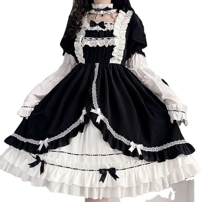 2025 Vestido vintage Lolita para menina com mangas removíveis