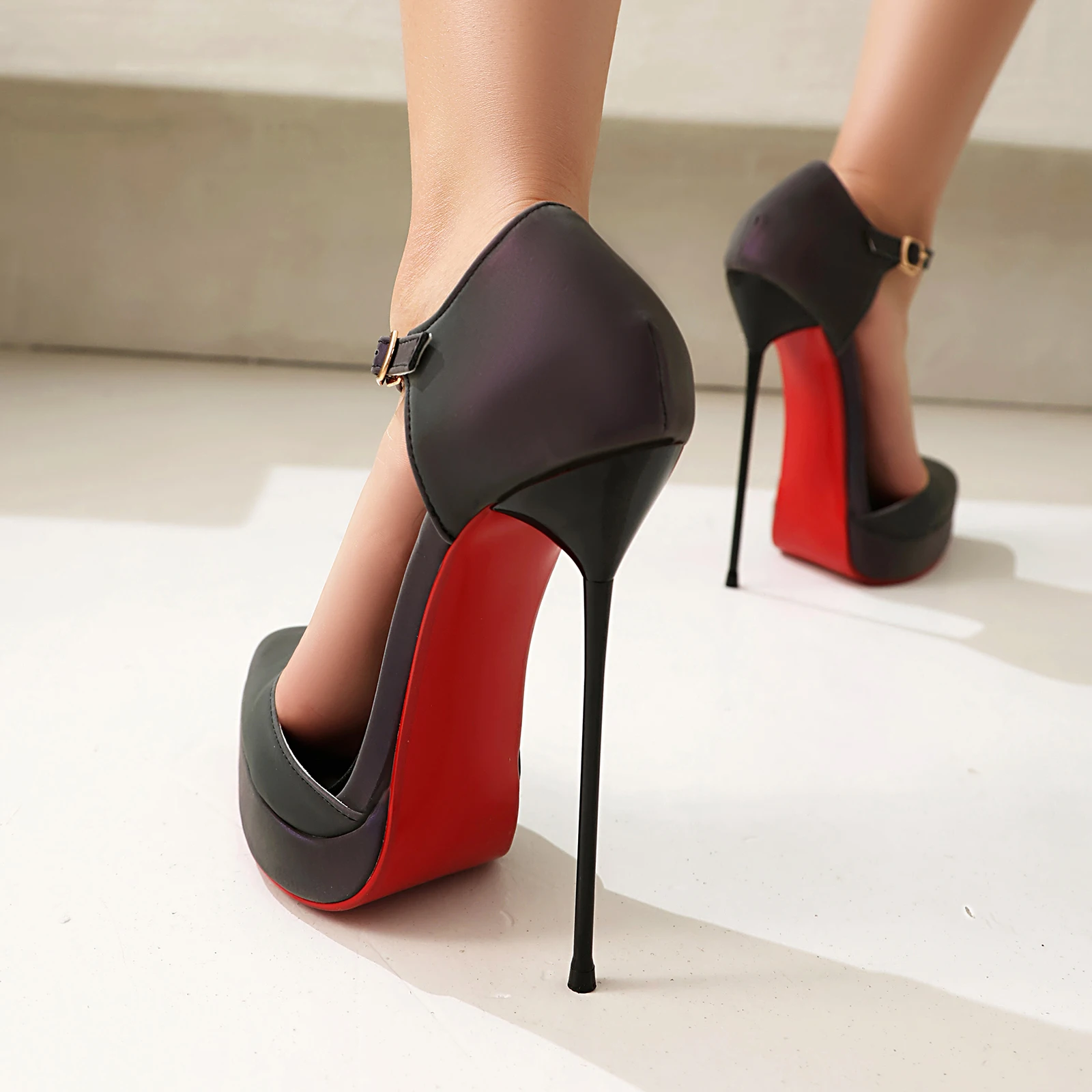 

16cm Sexy High Heels Women Fashion 2025 Summer Stiletto Platform Stage Shoes with Rhinestones Buckle