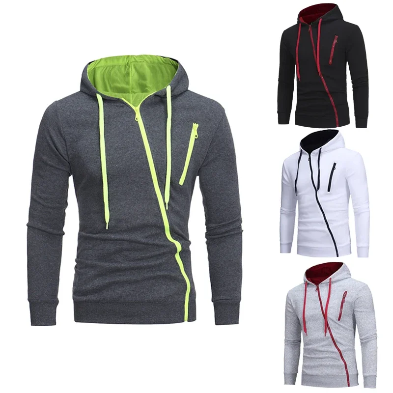 Herren Trainings anzug diagonal Reiß verschluss Kapuzen pullover S-4XL lässig vielseitige Tops