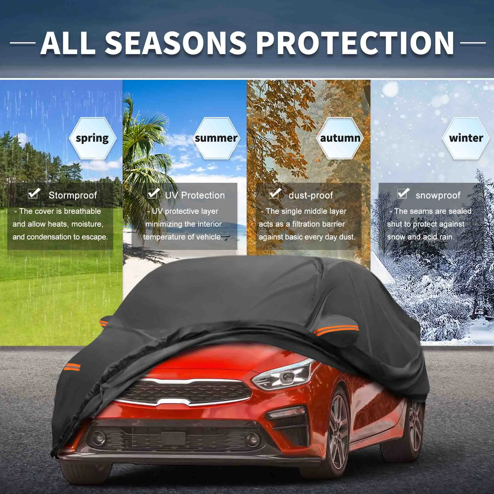 

UXCELL for Kia Forte Sedan 210D-PU Outdoor Full Car Cover All Weather Waterproof Sun Rain Snow Protection w/ Driver Door Zipper