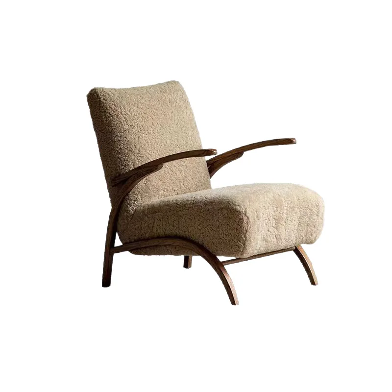 

Medieval ash wood green cloud chair single sofa chair designer creative French retro cream wind living room sofa chair