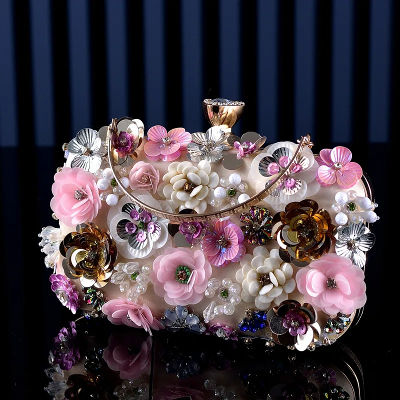 Fashion Women Bags Flower Diamonds Embroidery Small Clutch Luxury Lady Handbags Evening Bags New Arrival Chain Shoulder Purse view 4