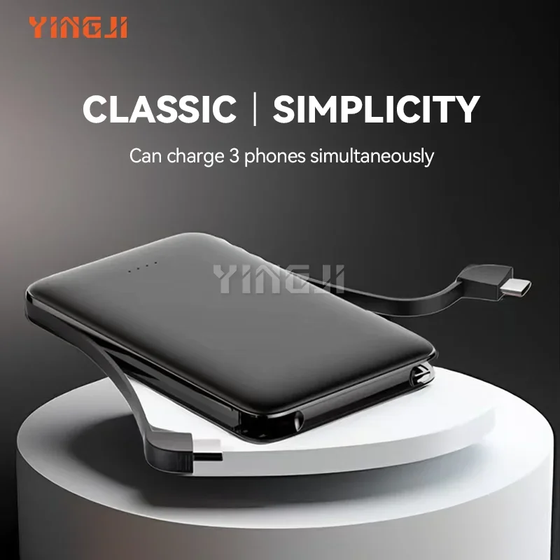

Dual built-in cable 3-in-1 power bank 5000mAh ultra-thin mini portable power bank gift