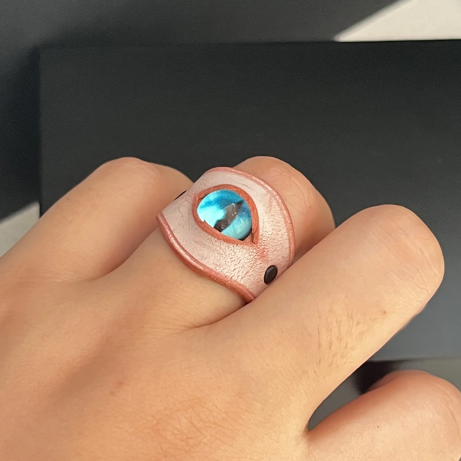 

European American Handmade Leather Ring Vintage Blue Evil Eye Ring Dark Style Personality Finger Ring For Women Men