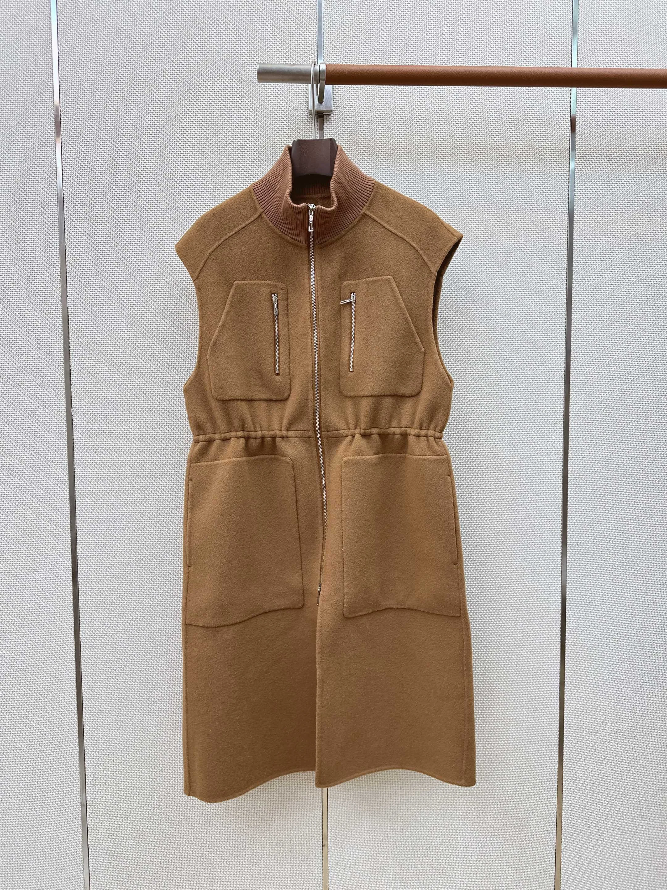 2026 Autumn Winter Women Old Money Style Long Drawstring Double‑faced Wool Vest, Handmade Wool Cashmere Double‑faced Fabric Stif