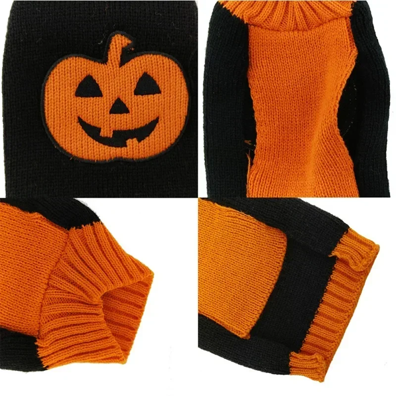 Halloween Dog Sweater Costume Skull Pumpkin Holiday Clothes Chihuahua Teddy for Small Medium Large Dog Cat Autumn Winter Warm