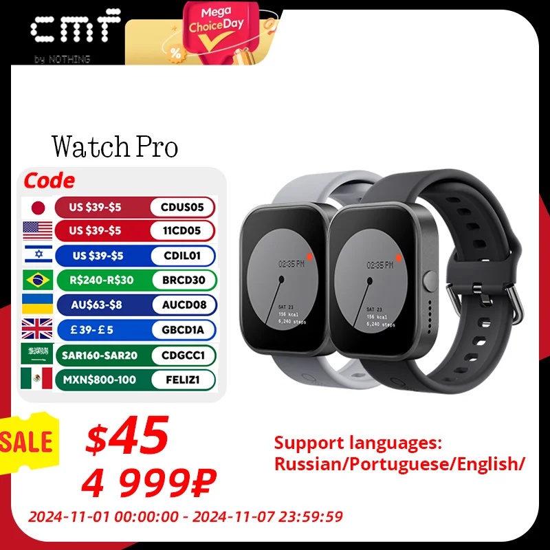 

Global Version CMF by Nothing Watch Pro 1.96" AMOLED Bluetooth 5.3 BT Calls with AI Noise Reduction GPS Smartwatch CMF watch Pro