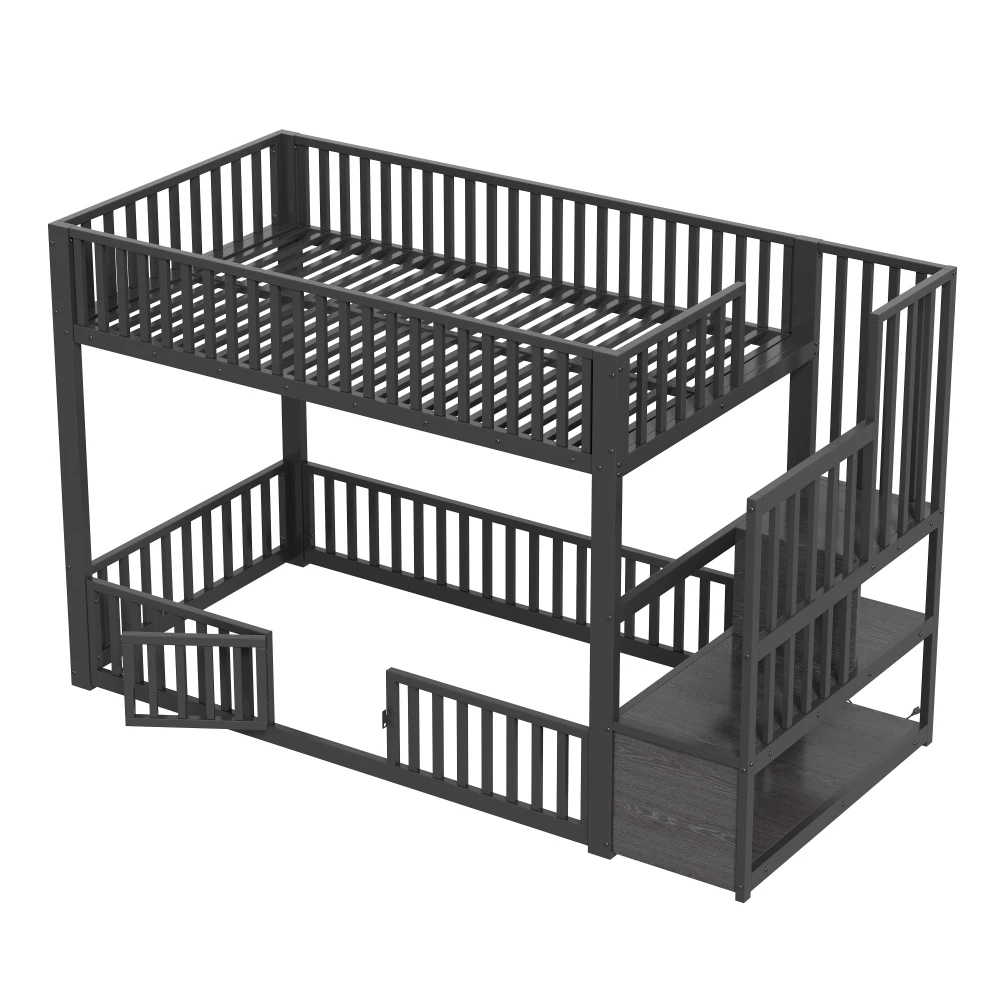 90x200cm & 140x200cm Etagenbett mit Stauraum und sicherer Position, Kinderbett mit integrierter LED-Beleuchtung, Sicherheitstreppe – Detail 12