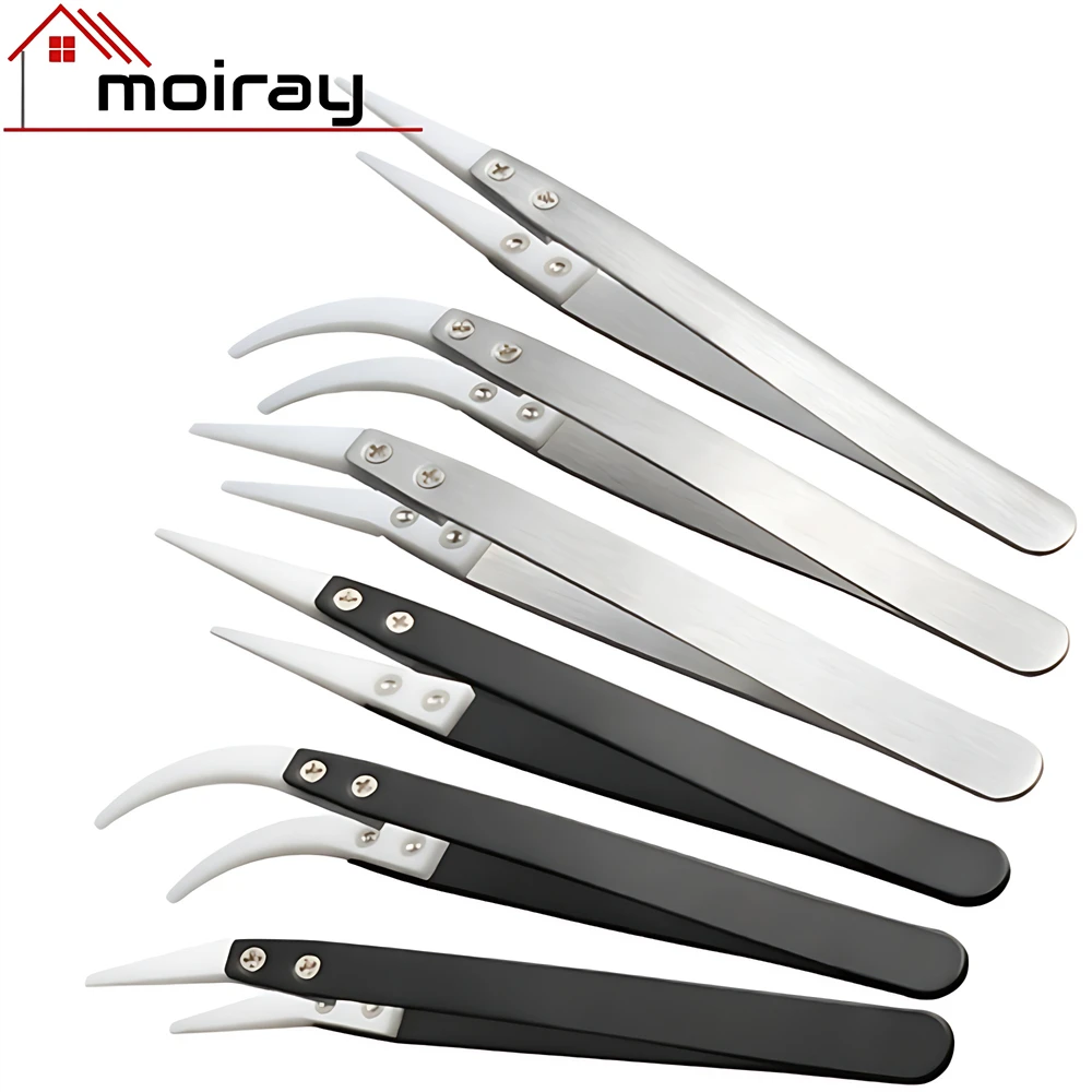 Ceramic Tweezers Heat Resistant Non Conductive Stainless Steel Body Multifunction Hand Tools Kits Industrial Tweezers