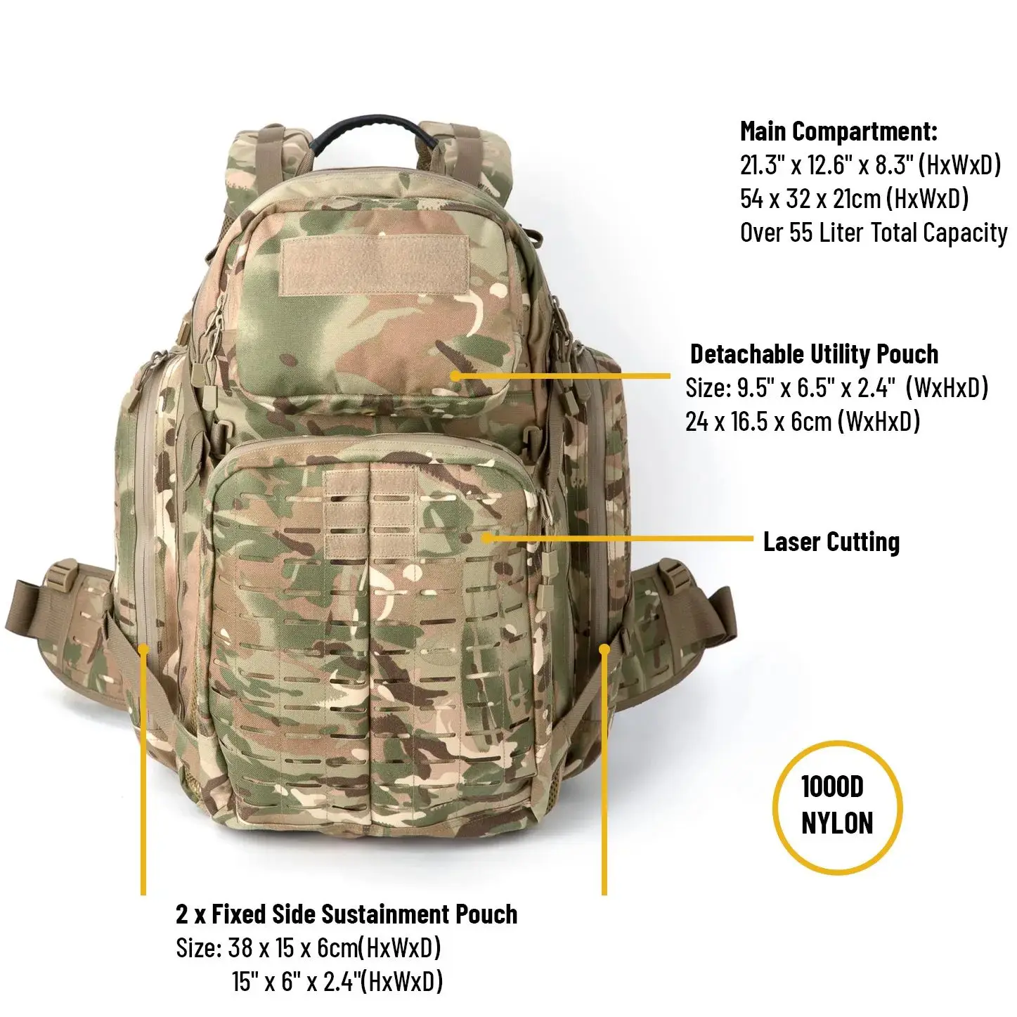 Mt militar médio tático assalto mochila sistema molle 3 dias mochila advanture 72h pacote com saco de hidratação mtp/multicam