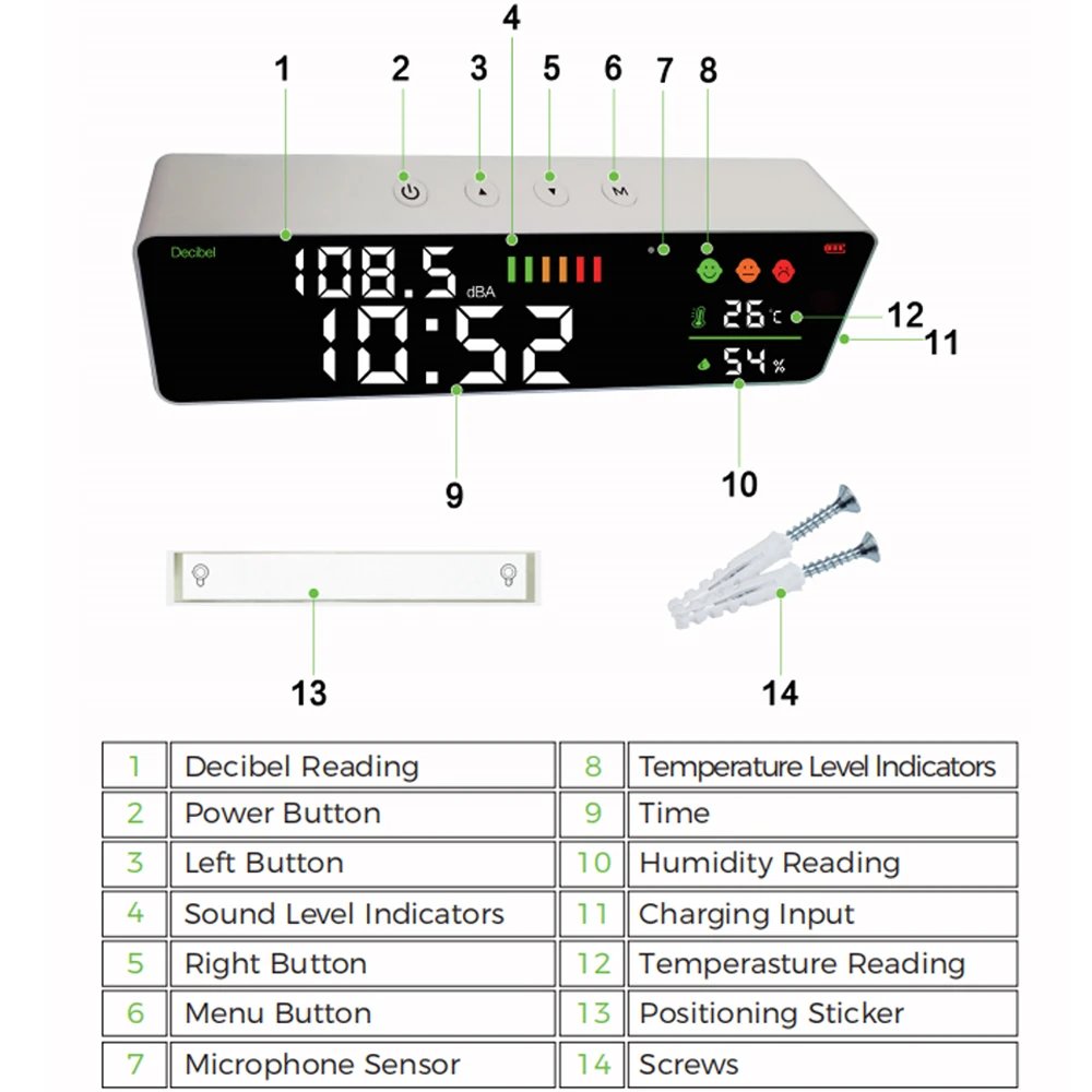 Dienmern DM165A WIFI Wall-mounted Noise Decibel Detector LED Display Temperature/Humidity/Time Value Tuya WIFI Connection