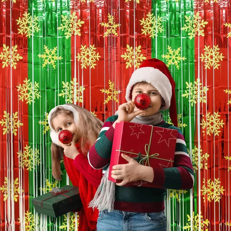 1-5PCS Christmas Tinsel Curtain Holiday Party Decorations Metallic Fringe Backdrop for Christmas Theme Parties and Festive