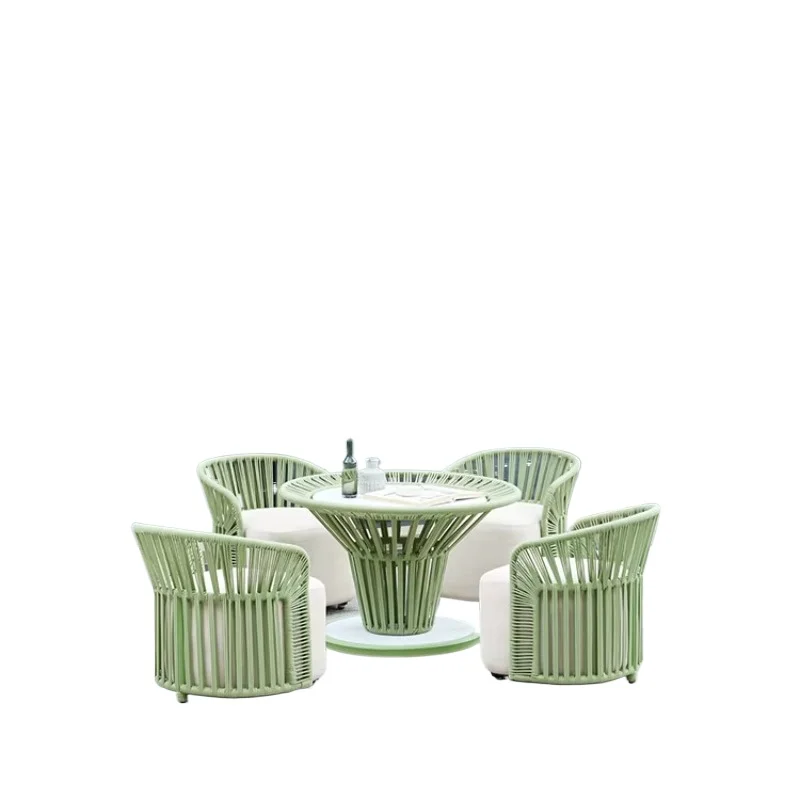 

Garden Furniture Outdoor Aluminum Frame Green Outdoor Seat Set Waterproof Rope Woven Terrace Table and Chair Garden Set
