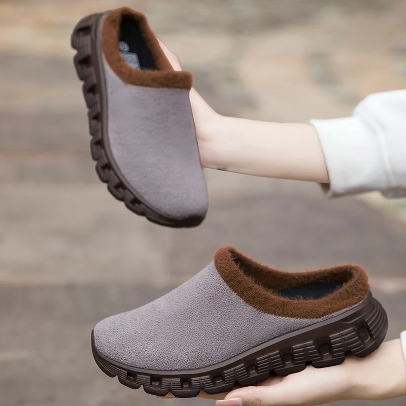 Winter Women Men Cotton Slippers Non-Slip Soft Plush Warm Slippers Outdoor Indoor Home Shoes Bedroom Warm Shoes Big Size 35-48