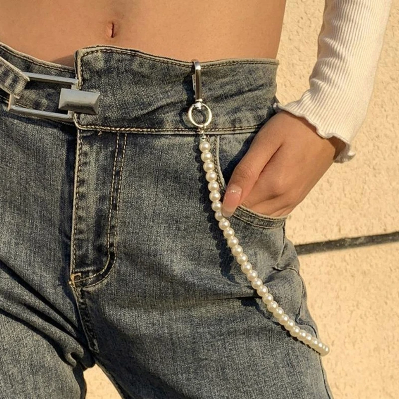 Simple Imitation Pearl Waist Chain Belt Beaded Chains Pants Chain for Teens Wear Resistant Hiphop Trouser Jeans Chain