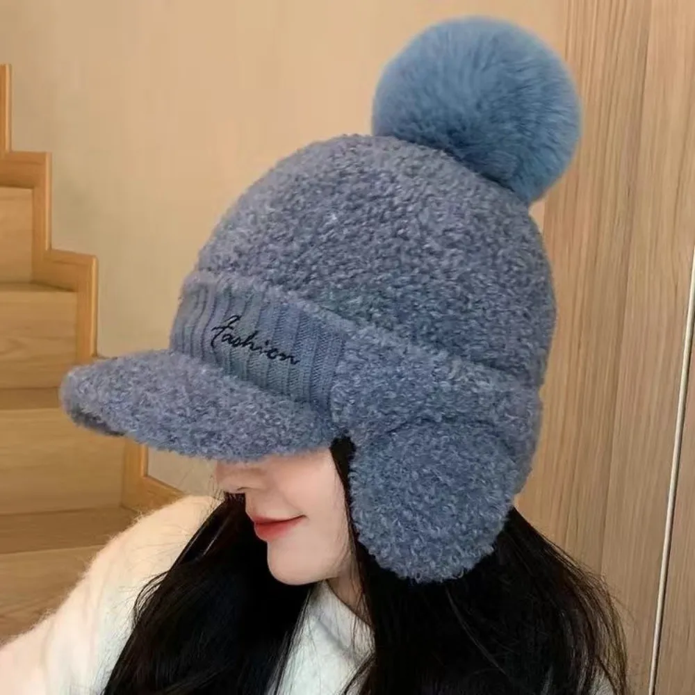 لطيف بلون غطاء للأذنين الدافئة يندبروف الحرارية Pompom قبعة سميكة تنوعا قبعة بيسبول محبوكة الأنشطة في الهواء الطلق #3