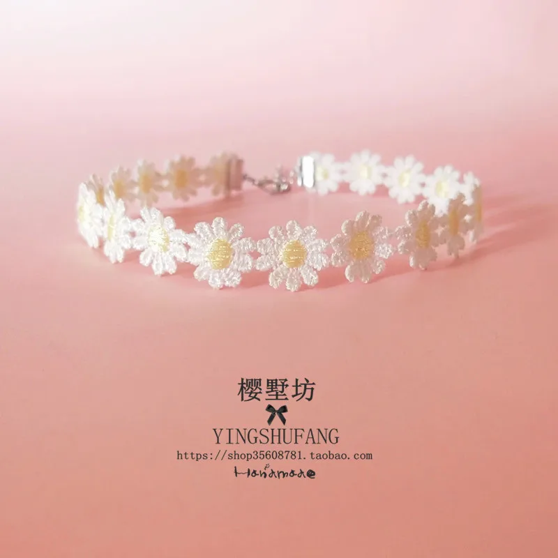 Korean Sweet Daisy Lace Flower Choker Necklace Lolita Women Clavicle Chain Princess Cosplay Accessory