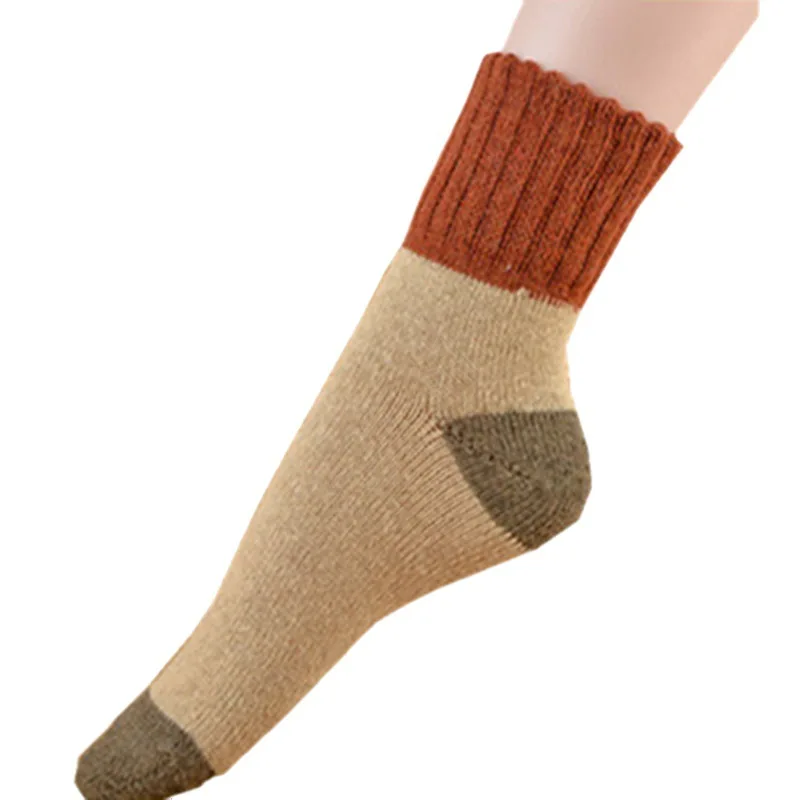 Korean-style trendy color-blocked thick warm wool socks for women in autumn and winter