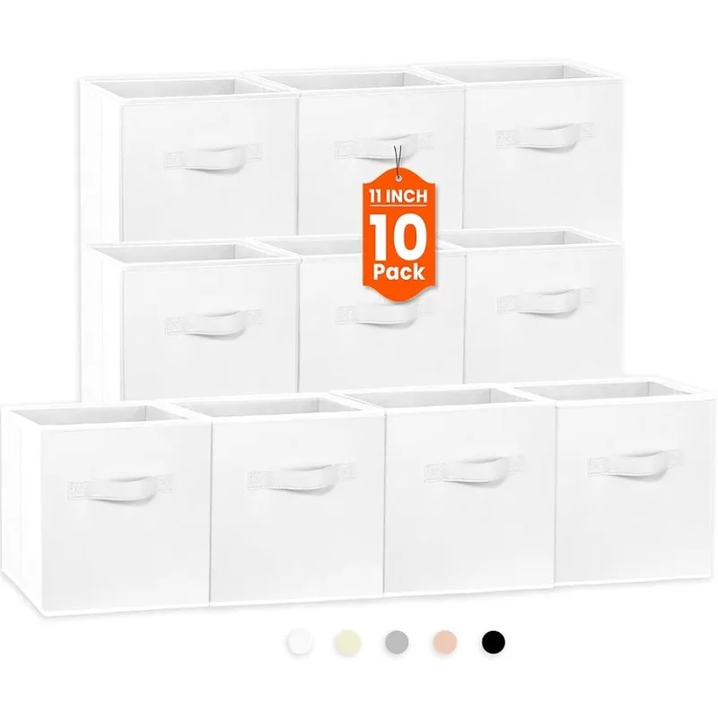 

Storage Cubes, 11 Inch Cube Storage Bins for Shelves Closet Nursery Bedroom - 10 Pack Collapsible Baskets with Handles - Fabric