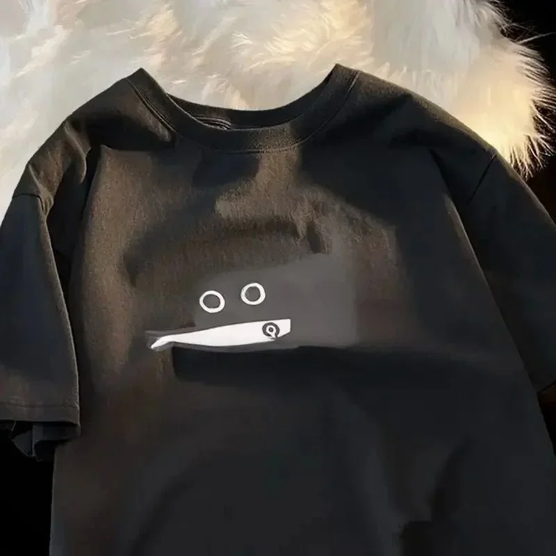 

Kawaii Cartoon Bla Print T-irt Faionable Women's Cusizable Hand-Painted Design Clothing