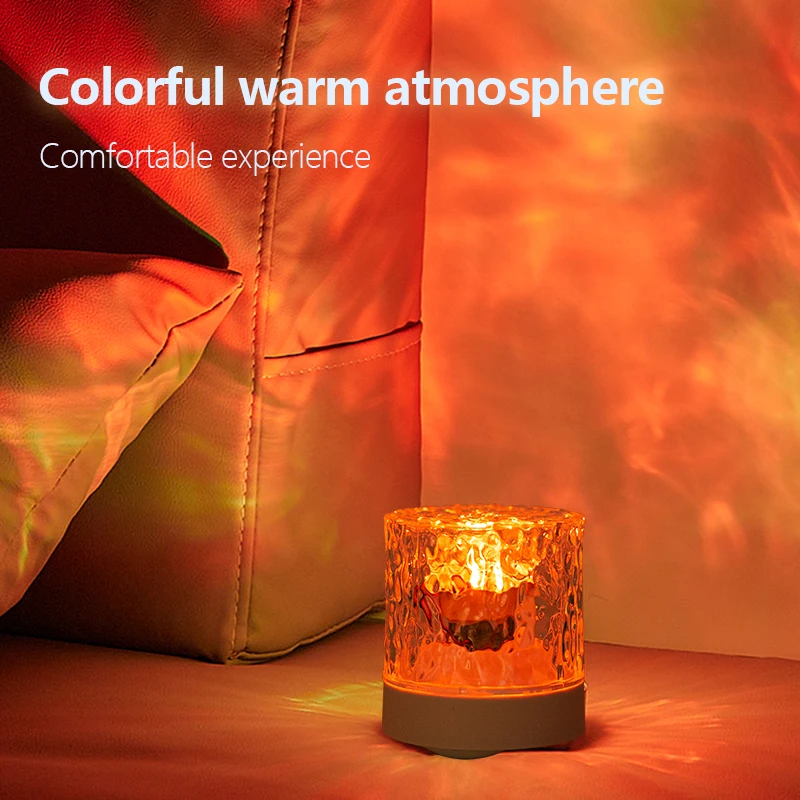 RGB Night Light Dynamic Water Ripple Ambiance Desk Lamp USB Rechargeable for Living Room Bedroom Bedside Gift Water Crystal Lamp