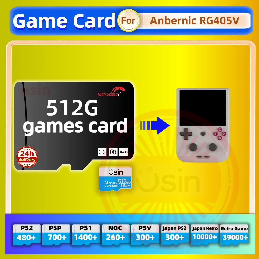 Game Card For Anbernic RG405V RG406H Retro Classic Games PS2 PSP Android Handheld Gaming Console Gaming Memory TF SDH-Speed 512G