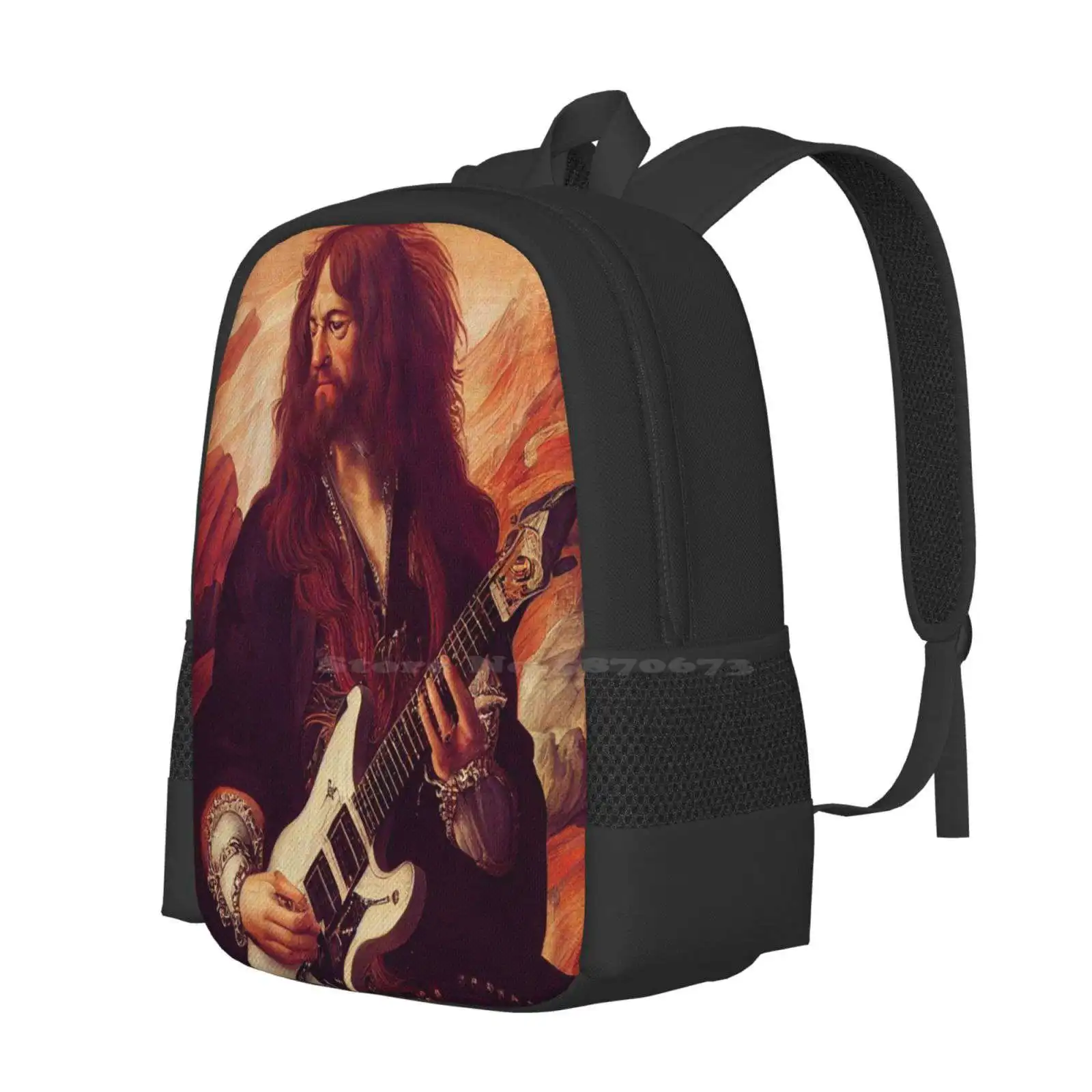 Guitarist 3D Print Design Backpack Student Bag Renaissance Portrait Heavy Metal Black Metal Hard Musician Vintage Antique Old