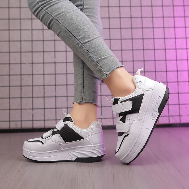 

Детские осенние роликовые кроссовки без завязок: 4-колесные выдвижные крутые коньки — студенческие туфли на колесиках для мальчиков