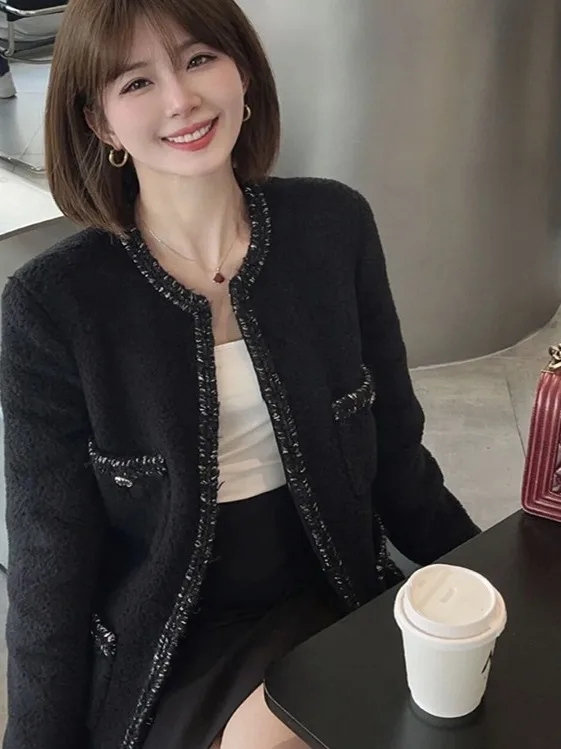 

Casual Artistic Knitted Tweed Jaet Top Loose Korean Sle Small Fraance Sle Outerwear for Women Winter Season