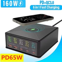 160W 5 Ports USB C GaN Charger Station 15W Wireless Charging PD 65W Type C QC3.0 Fast Charger for iPhone Macbook Samsung Laptop
