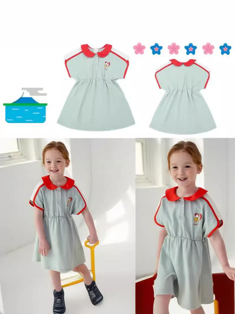 

Jenny&Dave Children's and Girls' Dress 2024 Summer New Product Nordic Fashion Thin Casual Children's Wear Short Sleeve Dress Lon