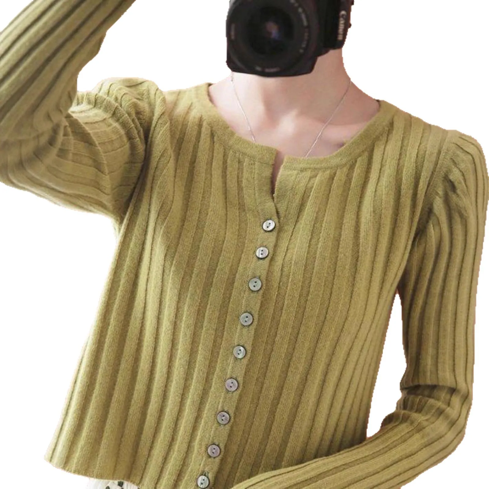 Women's Long Sleeve round Neck Slimming Outerwear Trendy Autumn Winter Sweater Top Soft Knitted Short High Waist Open Cardigan