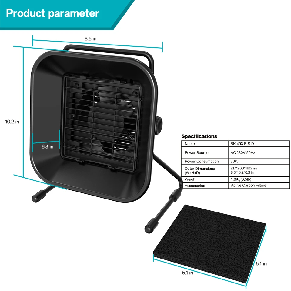 BK493 Smoke Absorber for Soldering With 12g Activated Carbon For Efficient Adsorption Toxic Gases Low Noise Angle Adjustable