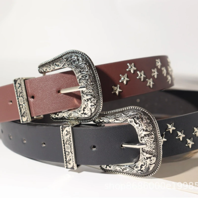 

European and American punk wide belt rivet High sense women's belt female personality pin buckle jeans strap retro belt