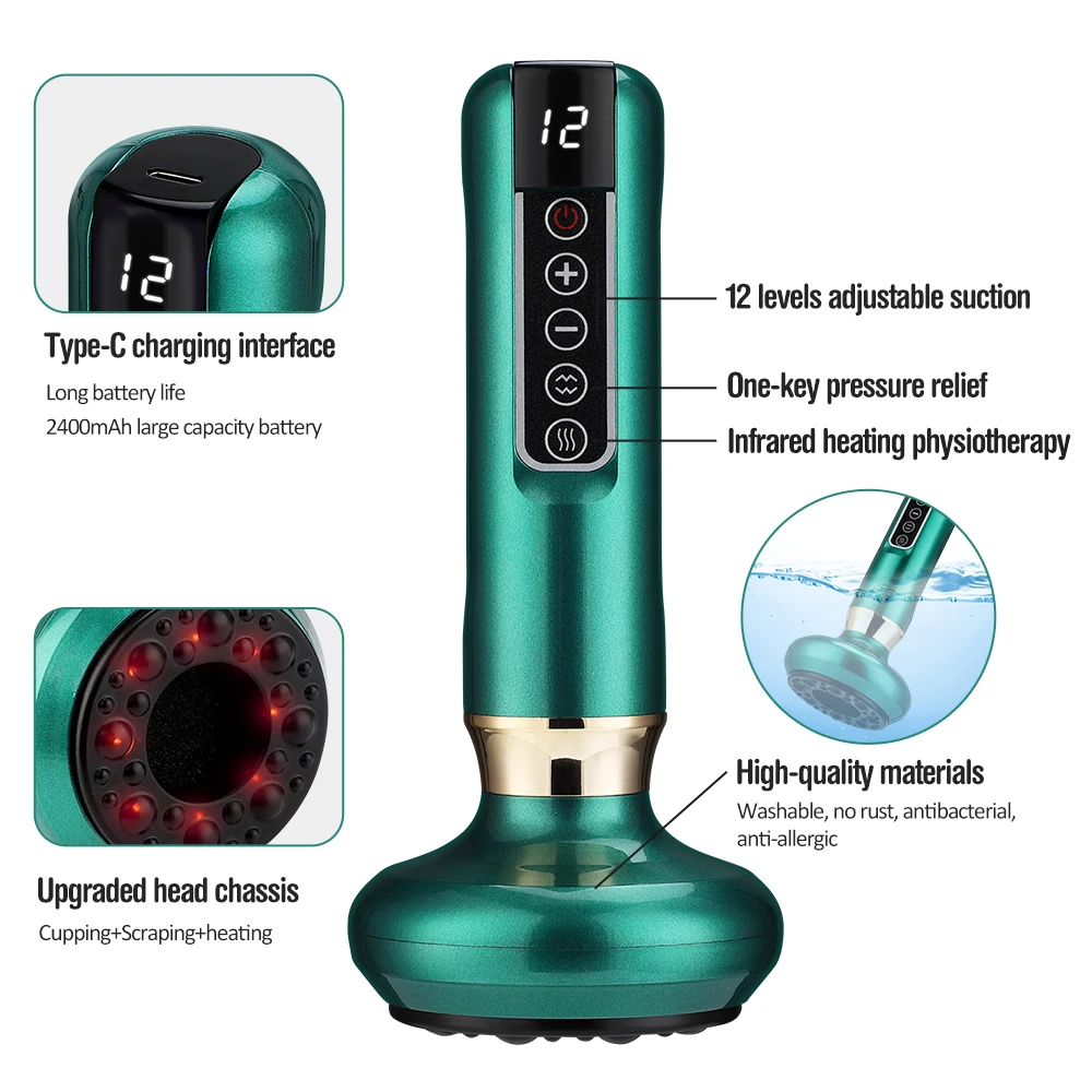 Electric Vacuum Cupping Massager for Suction Therapy, Body Anti Cellulite Fat Remove, Beauty Health Infrared Guasha Slimming