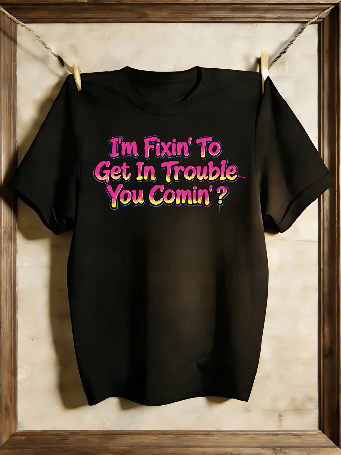 2026 Summer Men's Fun and Playful Printed 100% Cotton Short-Sleeve T-Shirt - Ready to Get into Trouble - Street Style, Versatile
