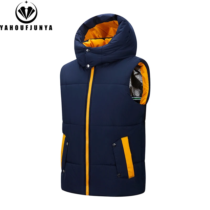 

2025 Winter Men Outdoor Casual Warm Detachable Hooded Vest Men Autumn Sleeveless Windproof Fashion Brand Zipper Vest Male Coat