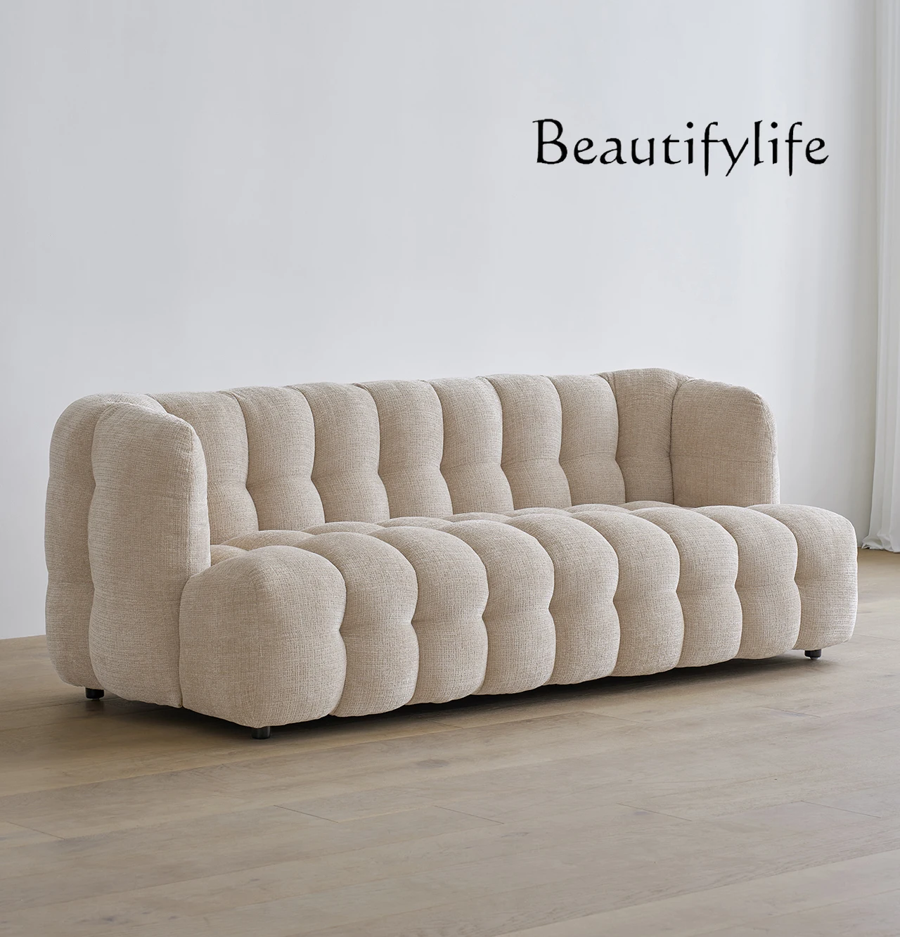 

Light luxury French retro style fabric sofa Modern simple small apartment three-person straight row sofa