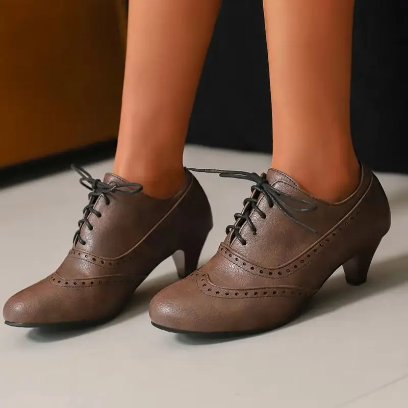 

Casual Women's Low Heels Pumps Loafers Shoes Lace-up Black White Short Heeled Working Footwear Shoes Ladies Large Size 45 50