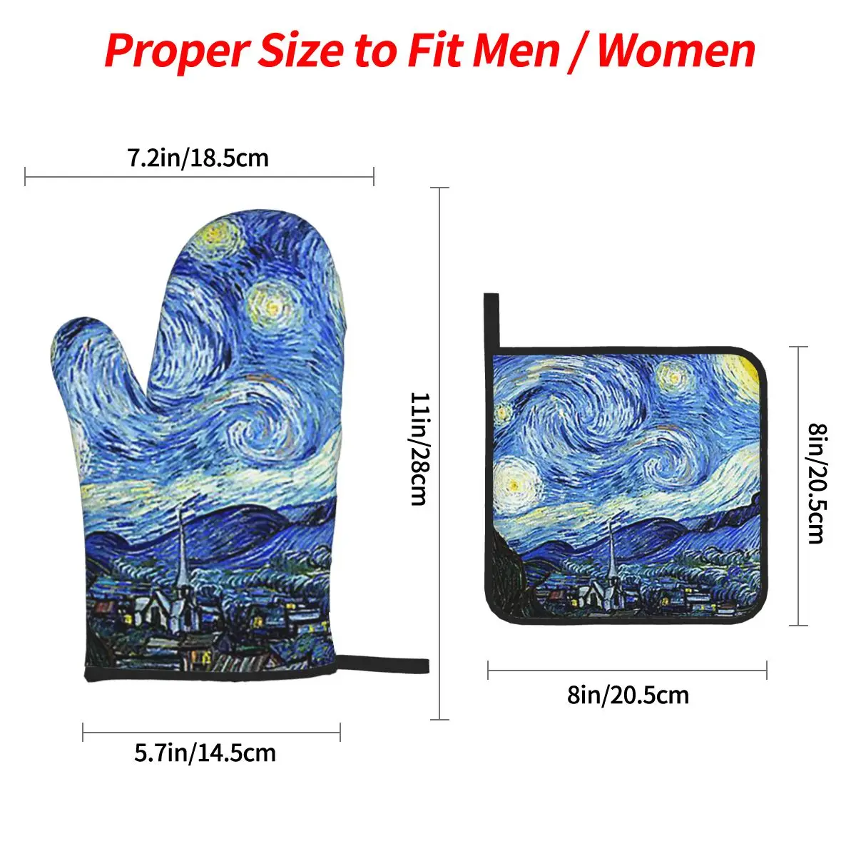 Vincent Van Gogh Starry Night Oven Mitts and Pot Holder Sets of 4 for Baking Kitchen Cooking BBQ Resistant Non-Slip Gloves