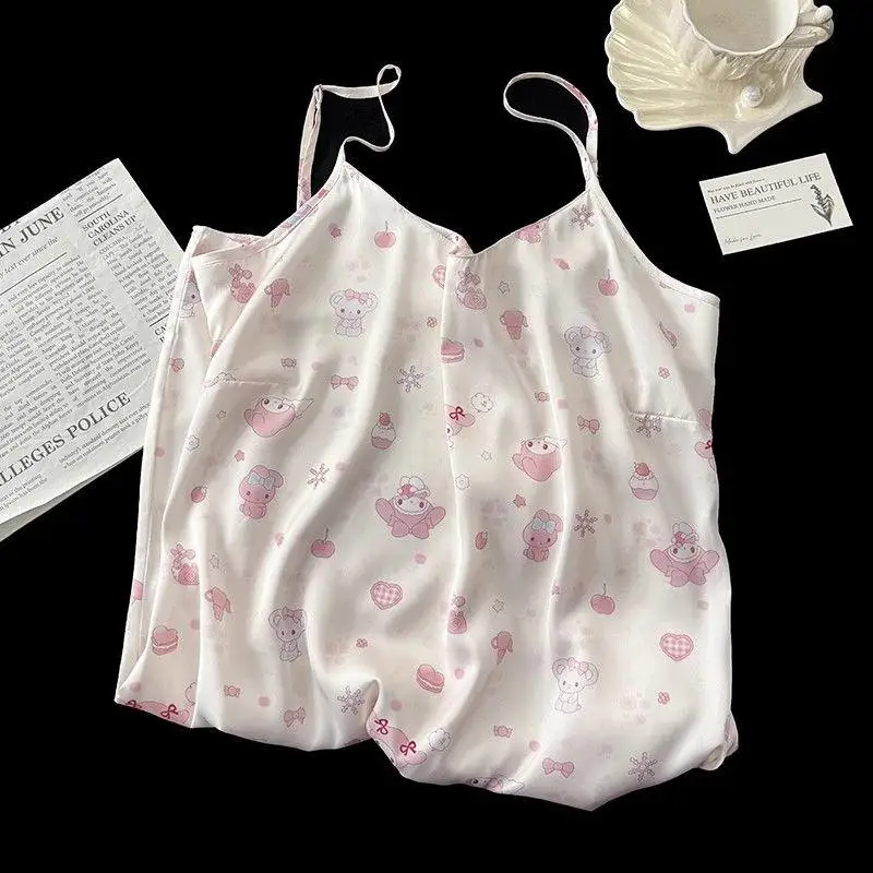

Sanrio Cartoon Pajamas Kuromi Ice Silk Suspender Loose Breathable Casual Comfortable Cartoon Home Clothing Gift for Girlfriend