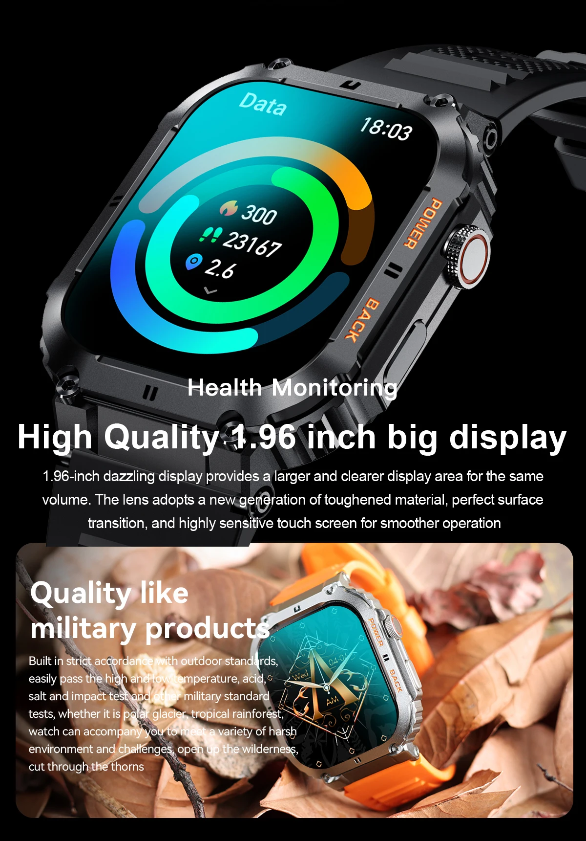 2024 Smart Watch Men's New Bluetooth Call 1.96-inch IPS Square Screen Full View Full Day Heart Rate Detection Sports Smart Watch