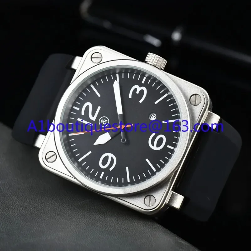 Hot Original Brand Men Automatic Mechanical Watch Brown Leather Black Ross Rubber 46mm Large Dial Men for Watches AAA Clcok