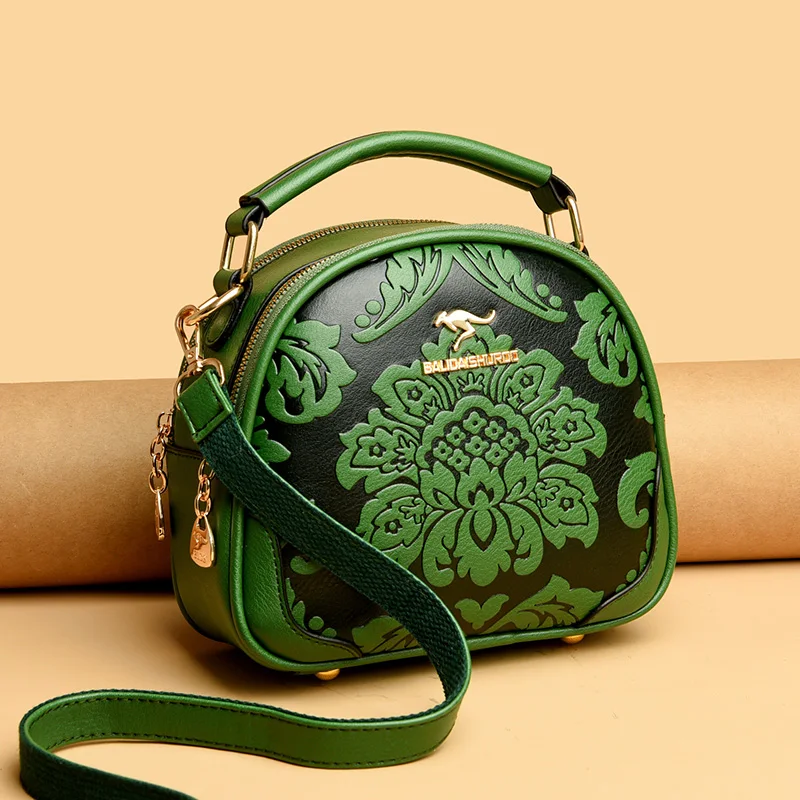 Vintage Floral Pattern Handbag Women Elegant Crossbody Bag Ladies Shoulder Messenger Bags Designer High Quality Leather Hand Bag