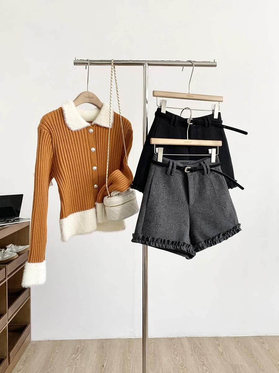 

Женские повседневные брюки с высокой талией и широкими штанинами, осенне-зимние, модные, шикарные, в стиле шерстяной юбки-полусолнце, для офиса, из полиэфирного волокна